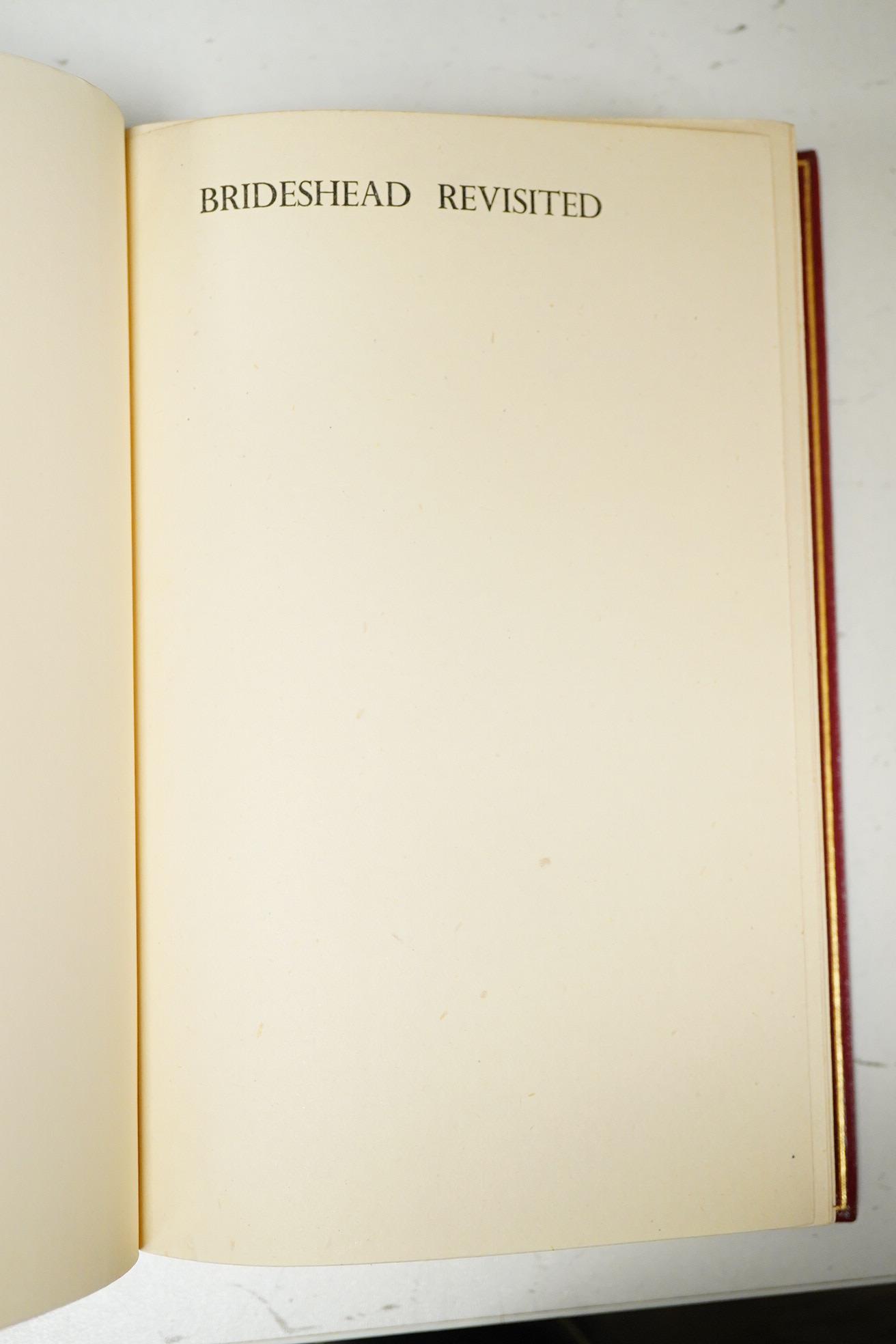 Waugh, Evelyn - Brideshead Revisited: the sacred and profane memories of Captain Charles Ryder ... first edition. half title; rebound gilt ruled red morocco, gilt decorated, ruled and lettered panelled spine, gilt decora
